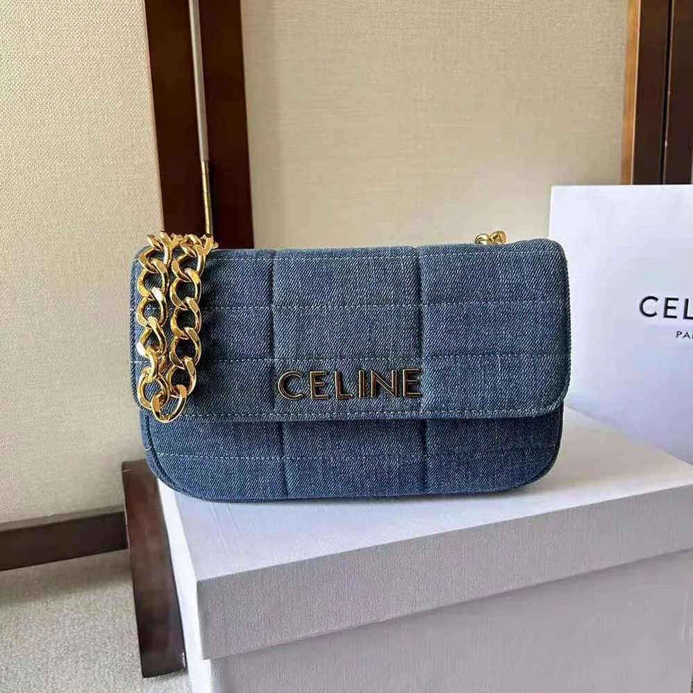Celine Chain Shoulder Bag Matelasse Monochrome Celine in Quilted Denim for Women Celine Chain Shoulder Bag Matelasse Monochrome Celine in Quilted Denim for Women