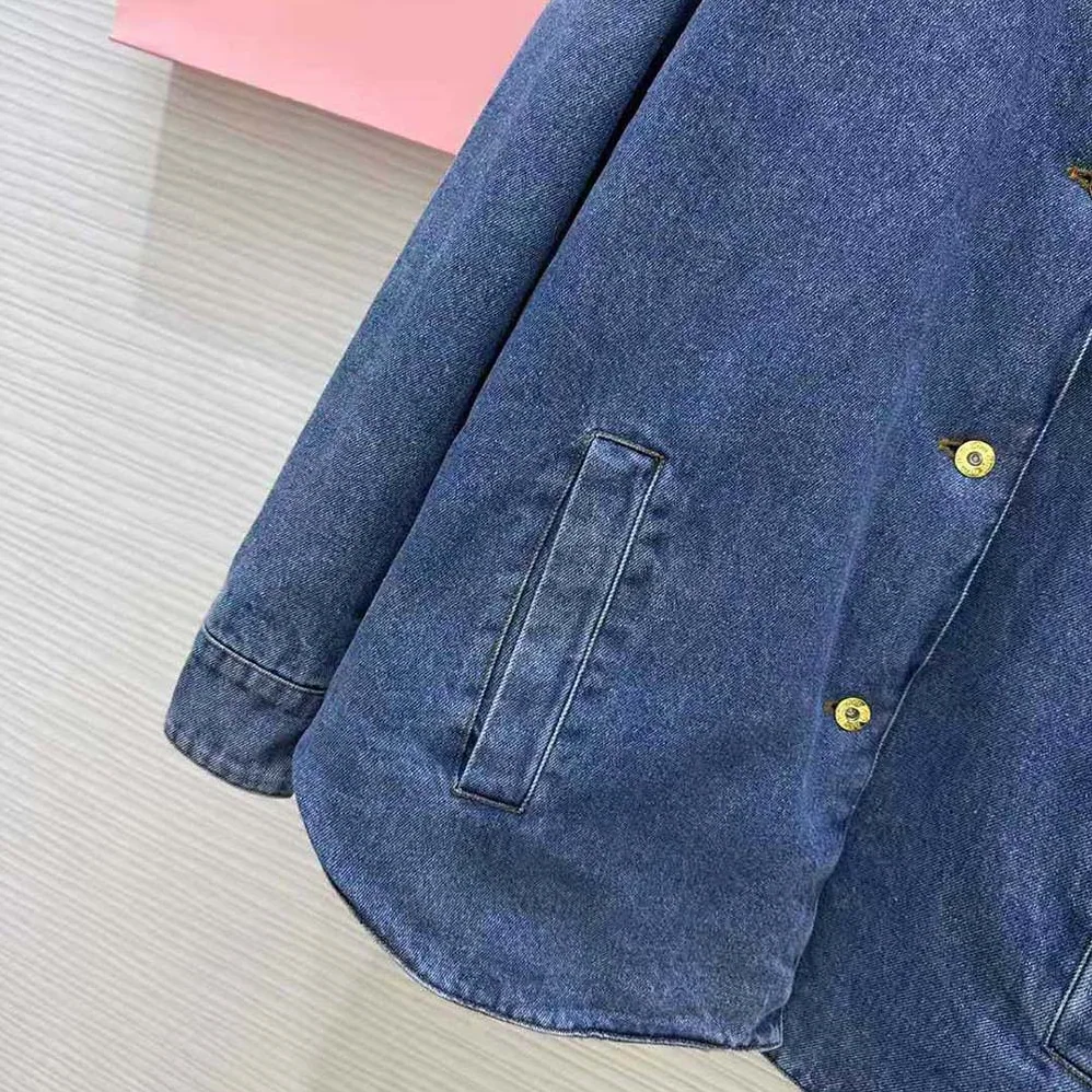 Miu Miu Embroidered Denim Blouson Jacket with Embroidered Logo for Women