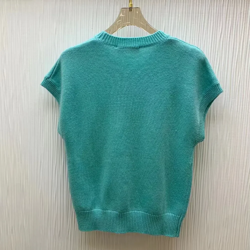 Dior Dioriviera Short-Sleeved Sweater Aquamarina Cashmere Knit for Women Dior Dioriviera Short-Sleeved Sweater Aquamarina Cashmere Knit for Women