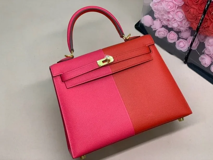 Hermes Kelly 28 Sellier Epsom Bag Red in Pink