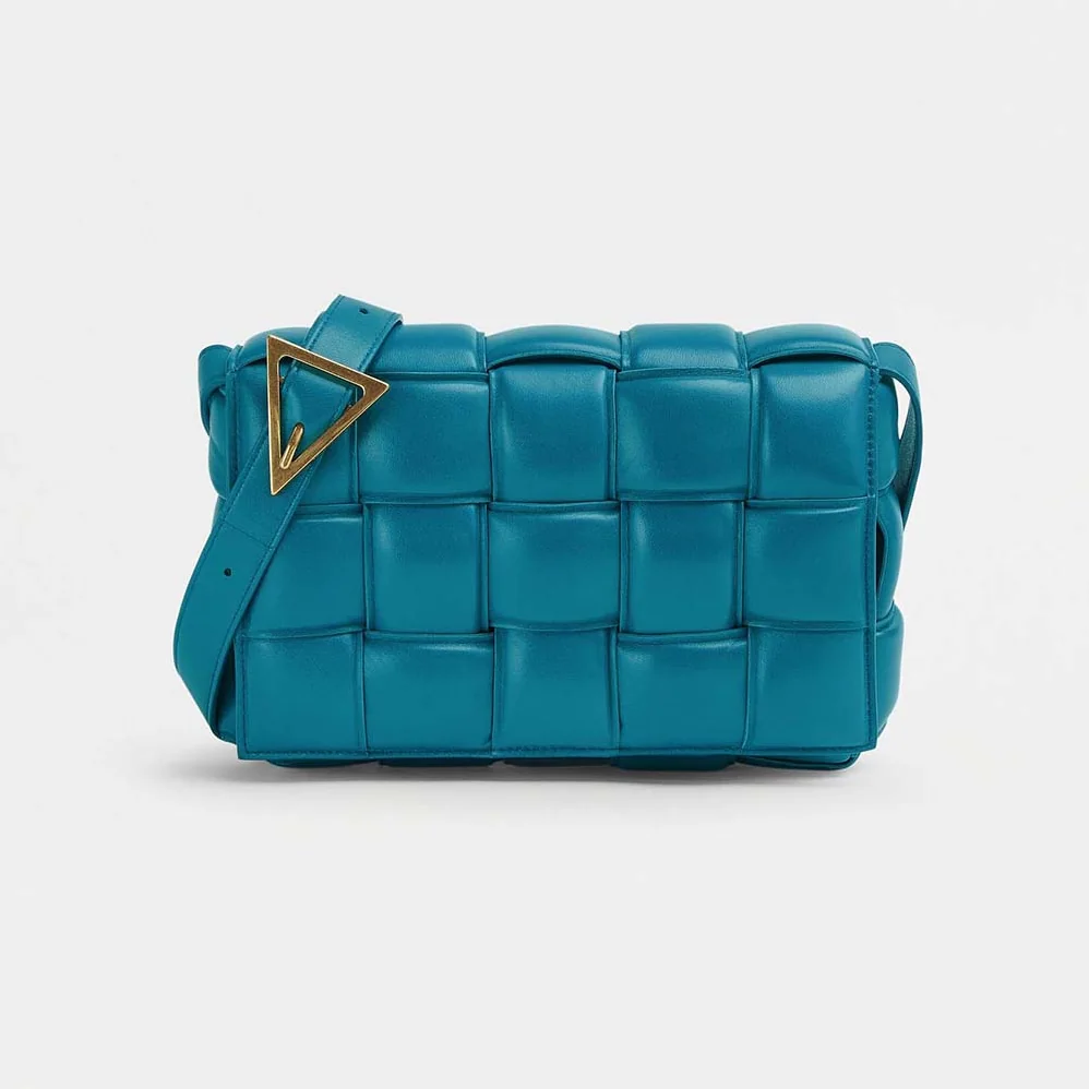 Bottega Veneta Padded Cassette Padded Intreccio Leather Cross-Body Bag for Women in Blue