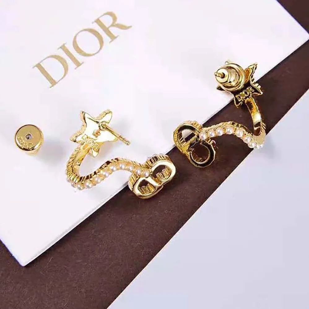 Dior Clair D Lune Earrings Gold-Finish Metal and White Resin Pearls for Women