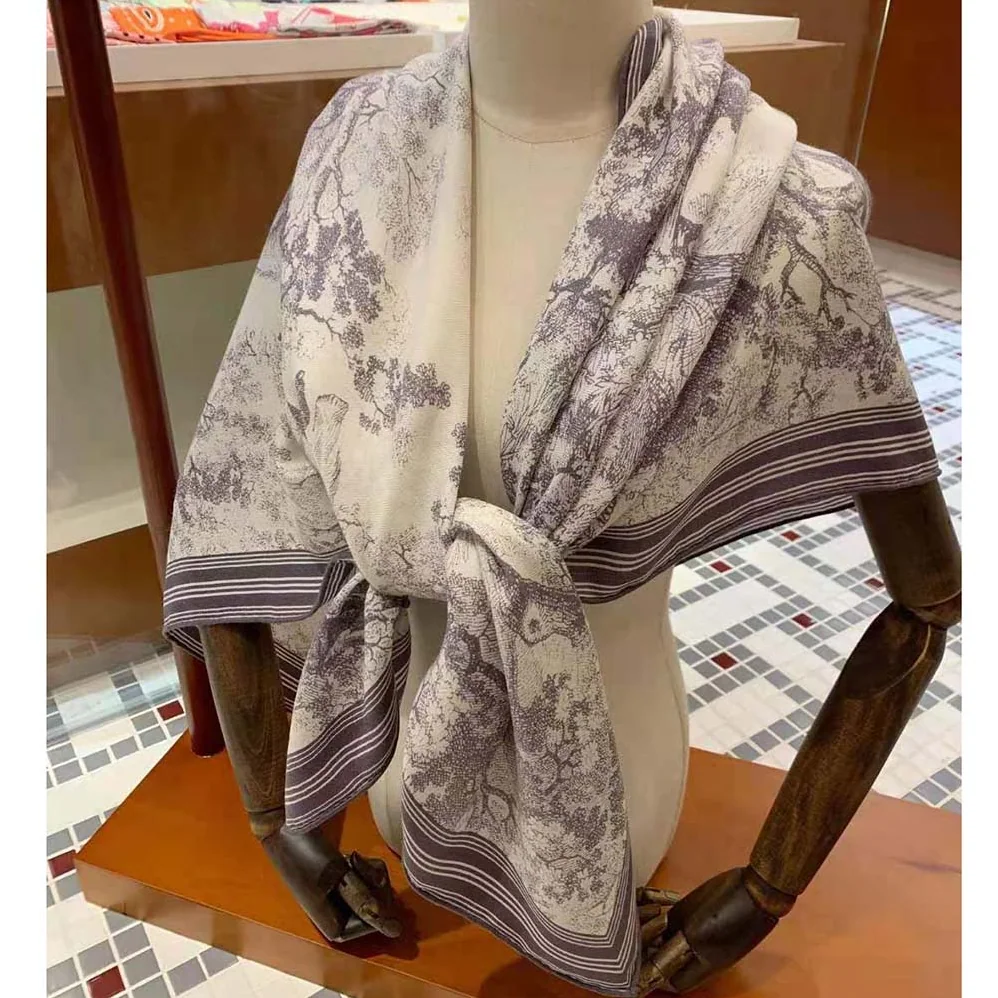 Dior Toile De Jouy Square Scarf Gray Silk Twill for Women