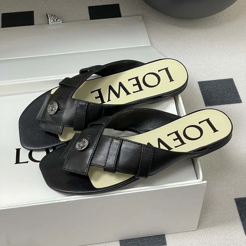 Loewe Toy Panta Toe Post Sandal in Lambskin for Women in Black Loewe Toy Panta Toe Post Sandal in Lambskin for Women in Black