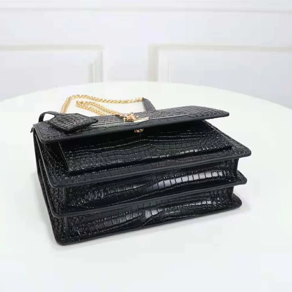 Saint Laurent YSL Sunset Medium in Crocodile for Women in Embossed Shiny Leather
