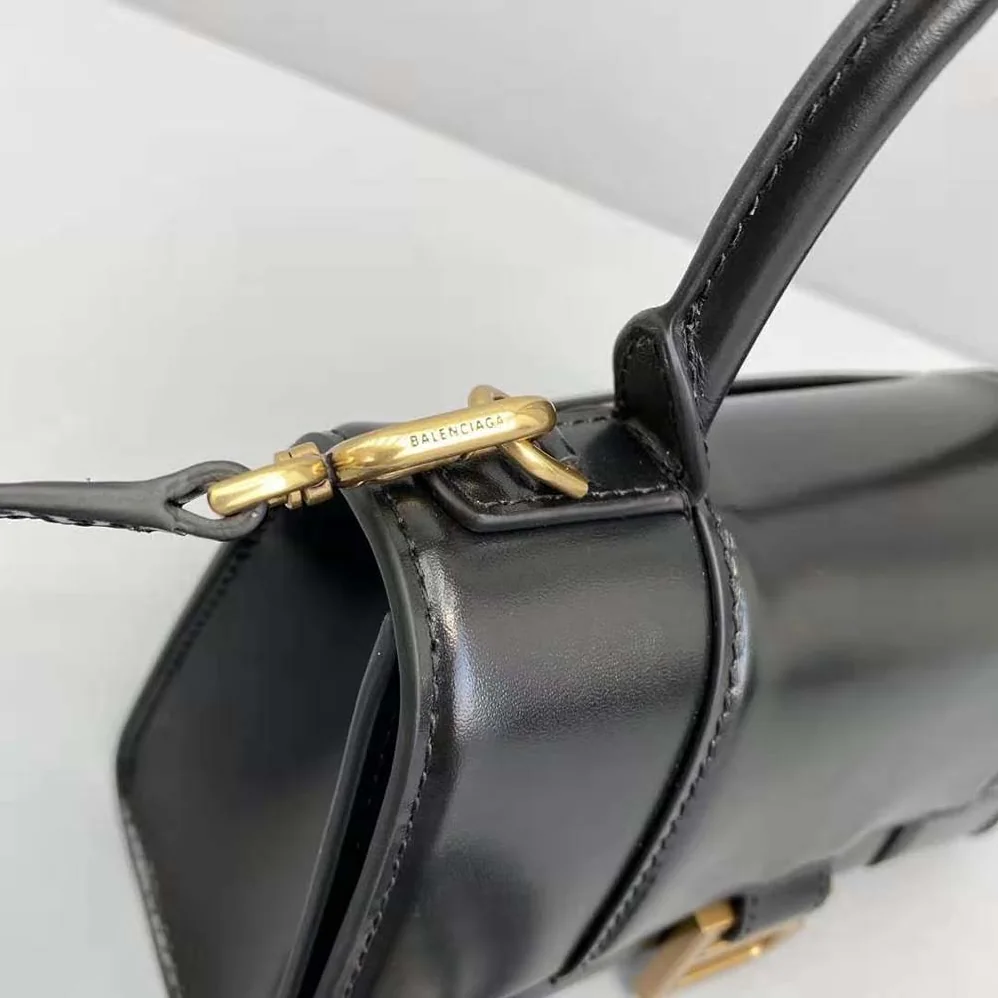 Balenciaga Hourglass Small Top Handle Bag in Black Shiny Box Calfskin for Women