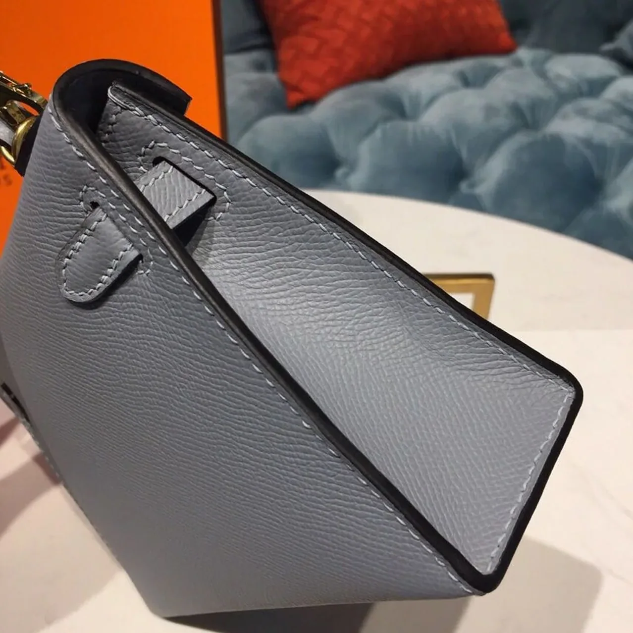 Hermes Kelly Mini Top Handle Bag in Bleu Glacier Gold Hardware