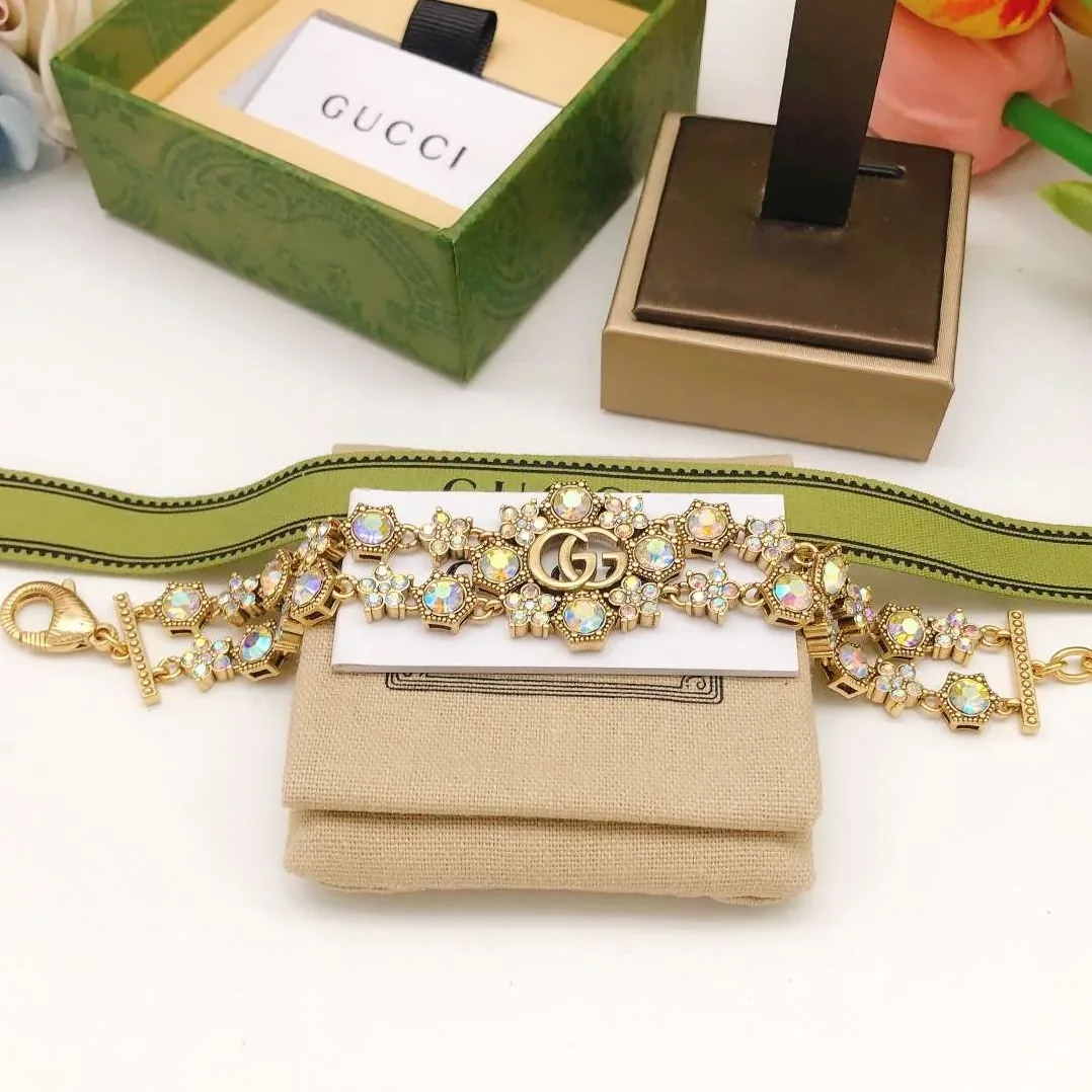 Gucci Rhinestone Flower Bracelet Gold