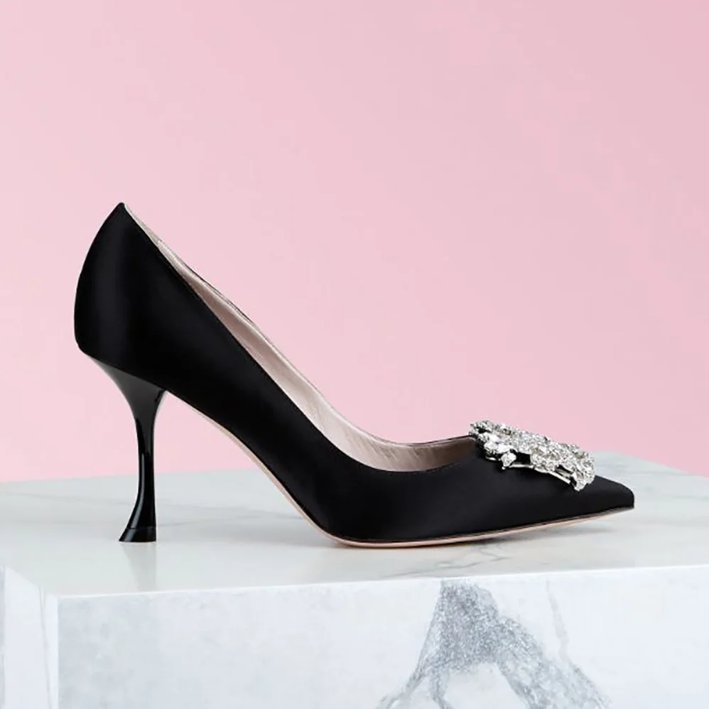Roger Vivier RV Bouquet Strass Buckle Pumps in Satin for Women in Black