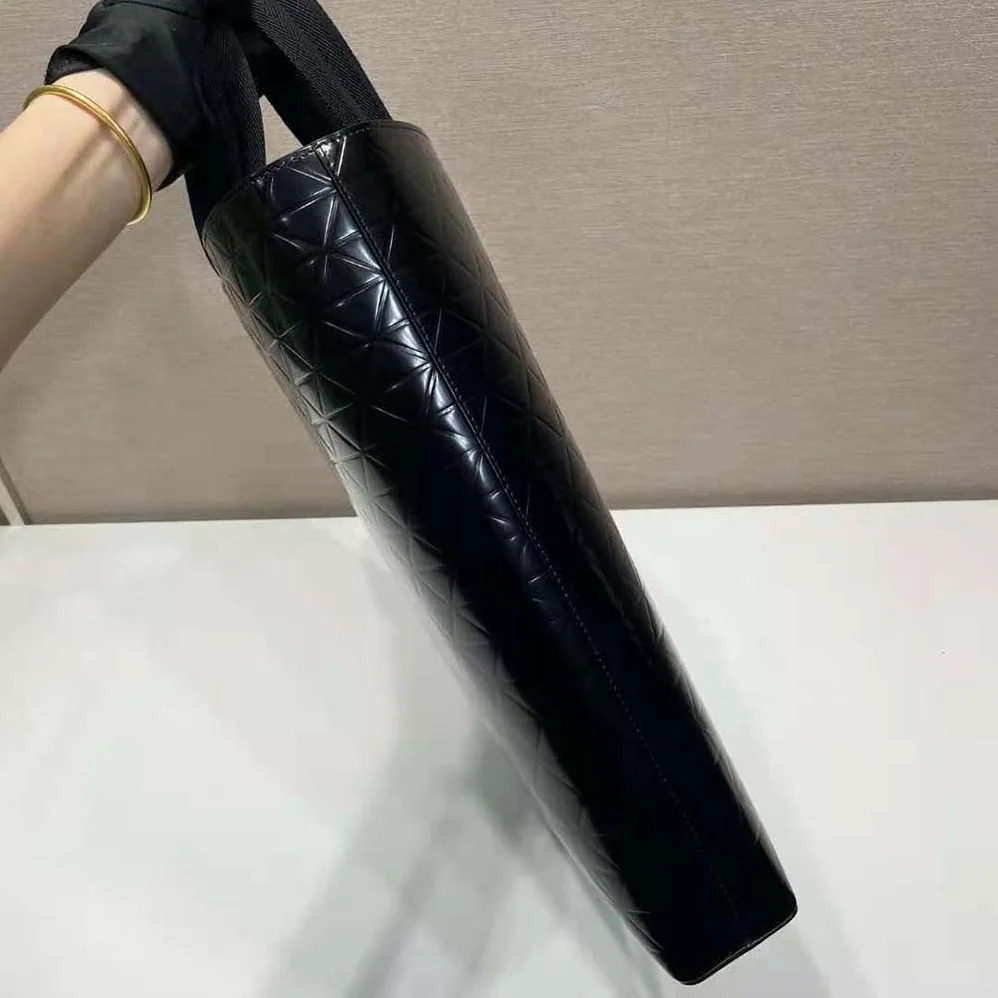 Prada Brushed Leather Tote Bag with Water Bottle for Men in Black