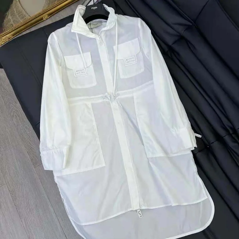 Fendi High Collar Shirt White Cotton Dress for Women