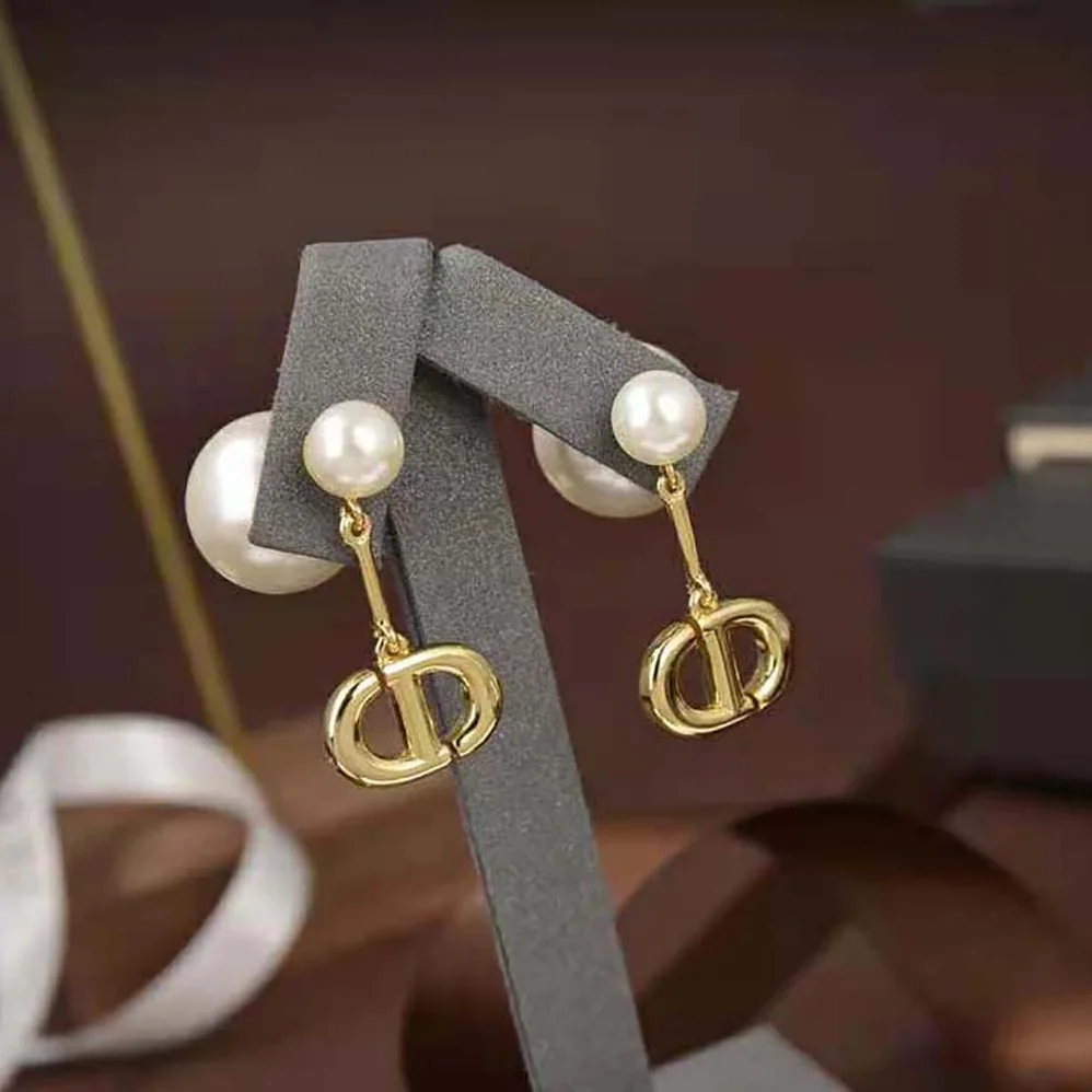 Dior 30 Montaigne Earrings Gold-Finish Metal and White Resin Pearls for Women