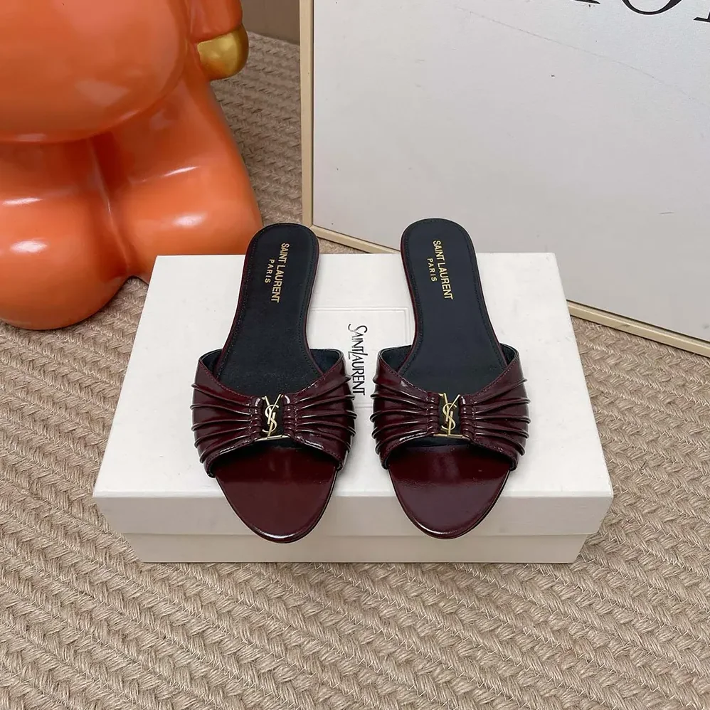 Saint Laurent YSL Babylone Slides In Smooth Leather Bordeaux for Women