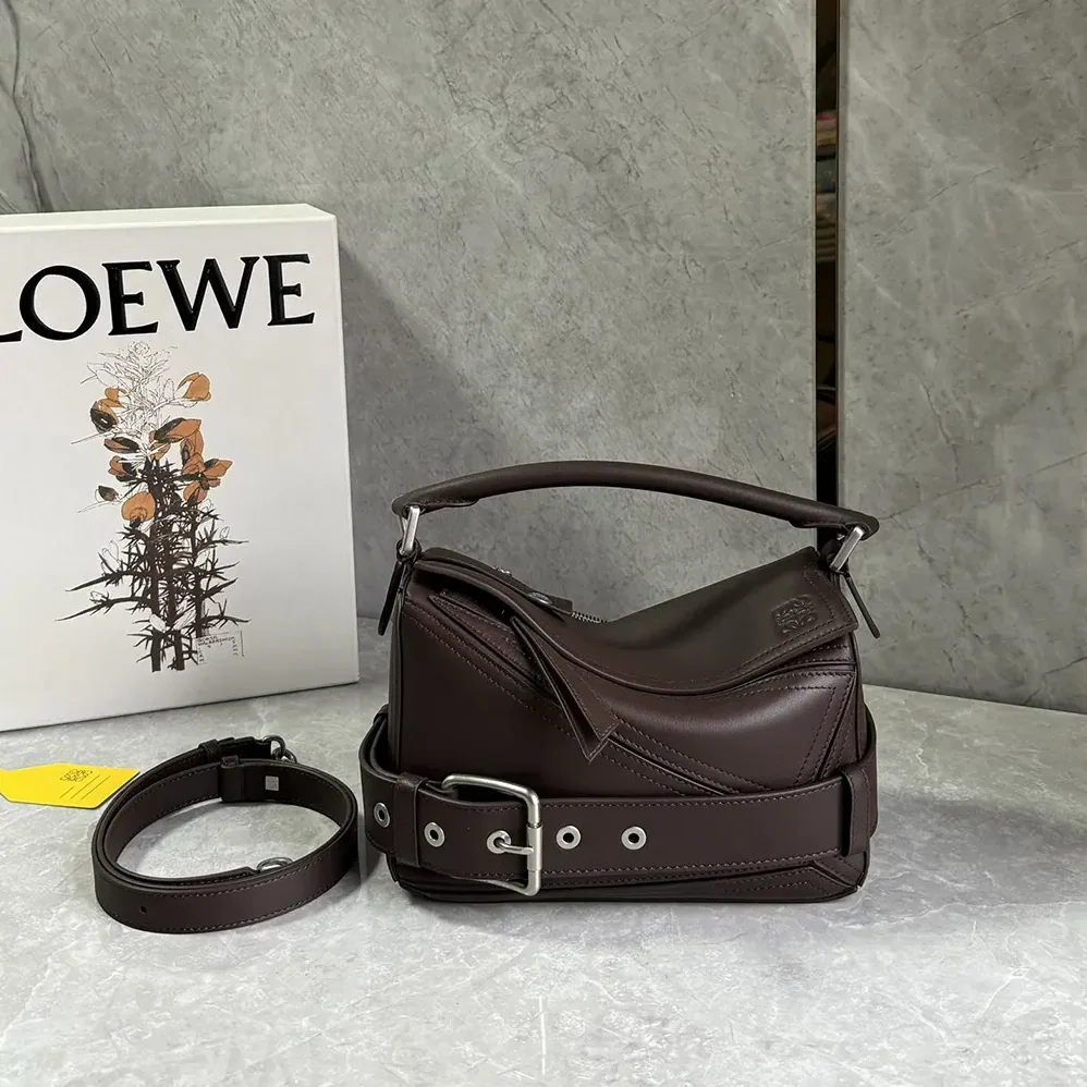 Loewe Small Puzzle Biker Bag in Shiny Calfskin for Unisex in Dark Chestnut Loewe Small Puzzle Biker Bag in Shiny Calfskin for Unisex in Dark Chestnut