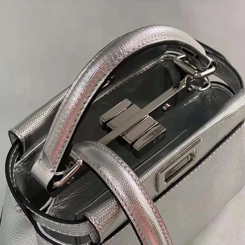 Fendi Peekaboo Iconic XS Mini for Women in Bag in Silver Lizard