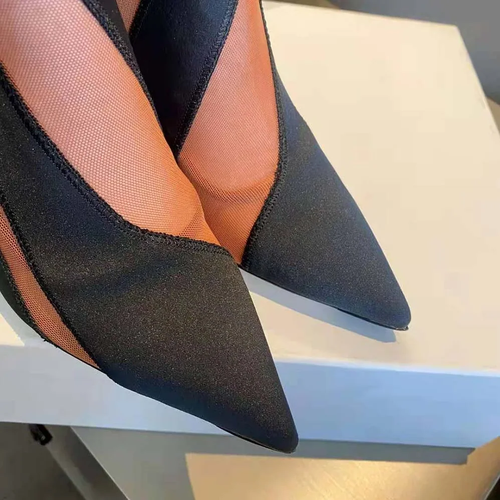 Jimmy Choo Mugler Sock Ankle Boot Black and Dark Nude Sheer Spiral Stretch Fabric for Women Jimmy Choo Mugler Sock Ankle Boot Black and Dark Nude Sheer Spiral Stretch Fabric for Women