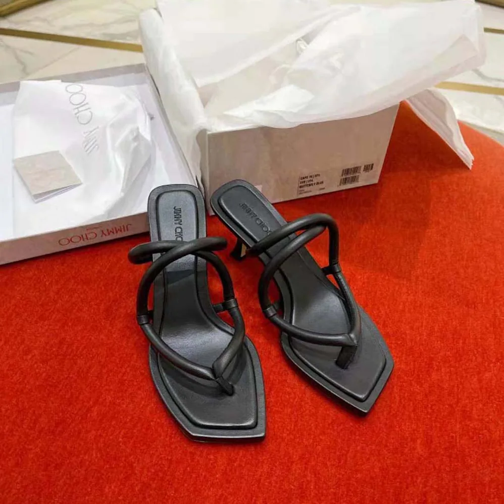 Jimmy Choo Cape 70 Black Nappa Leather Thong Mules for Women Jimmy Choo Cape 70 Black Nappa Leather Thong Mules for Women