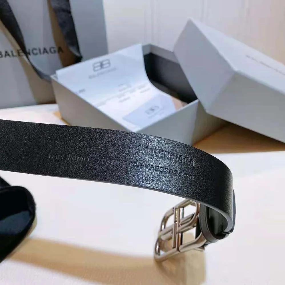 Balenciaga BB Large Belt in Black Vegetable Leather for Women