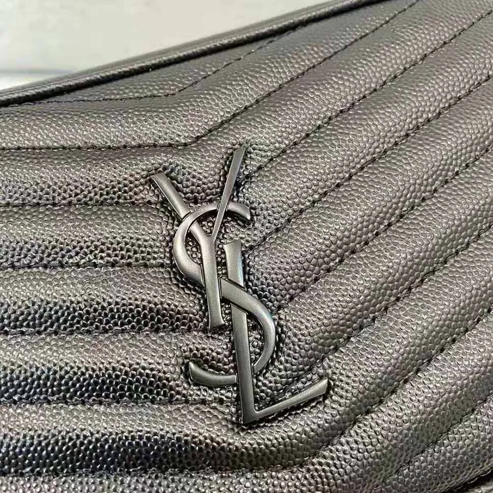 Saint Laurent YSL Lou Mini Bag in Quilted Grain DE Poudre Embossed Leather for Women in Black Saint Laurent YSL Lou Mini Bag in Quilted Grain DE Poudre Embossed Leather for Women in Black