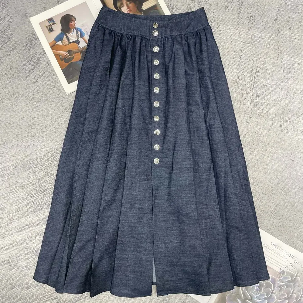 Dior Mid-Length Skirt with Snaps Deep Blue Cotton Denim for Women Dior Mid-Length Skirt with Snaps Deep Blue Cotton Denim for Women