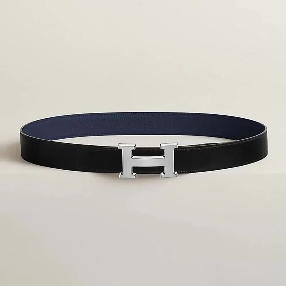 Hermes H Belt Buckle & Reversible Leather Strap 32 mm for Unisex in Black/Navy