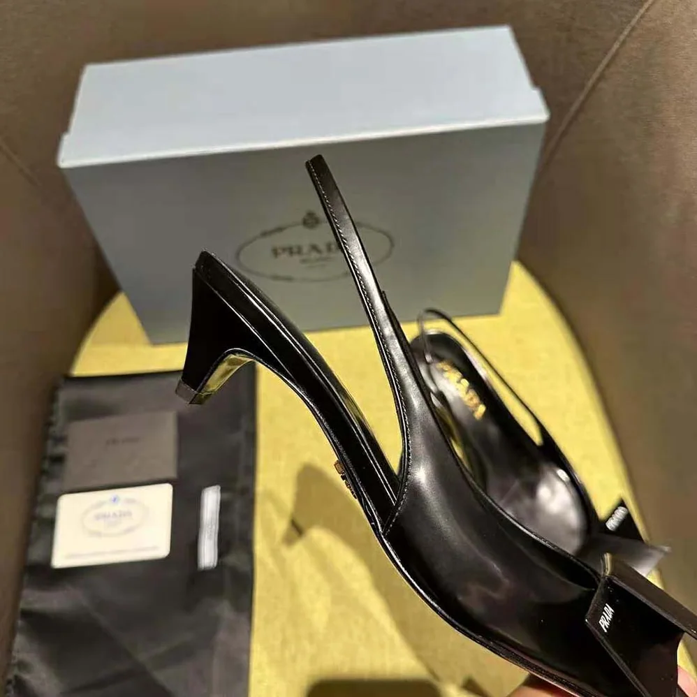 Prada Brushed Leather Slingback Pumps for Women in Black Prada Brushed Leather Slingback Pumps for Women in Black