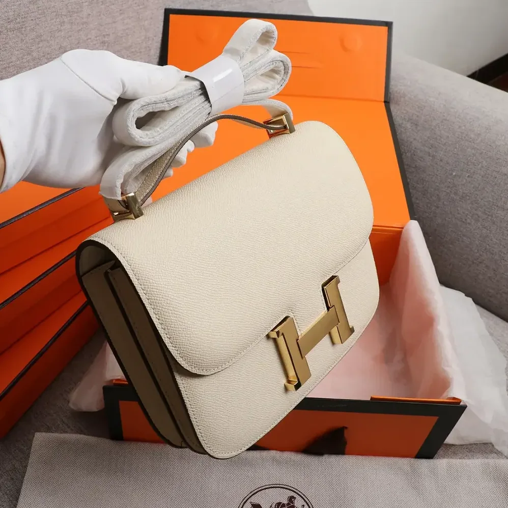 Hermes Constance 18 Bag Epsom Leather for Women in White/Gold