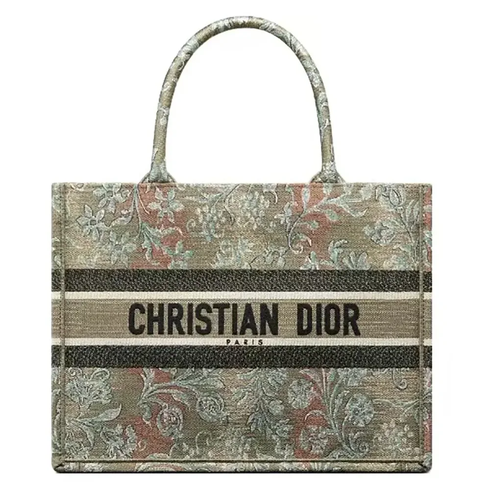 Dior Large Dior Book Tote Metallic Green Dior Brocart Embroidery for Women Dior Large Dior Book Tote Metallic Green Dior Brocart Embroidery for Women