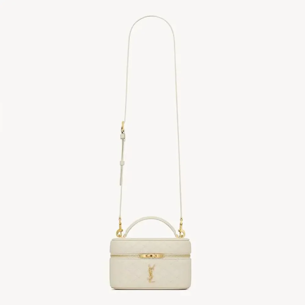 Saint Laurent YSL Gaby Vanity Bag In Lambskin for Women in White Saint Laurent YSL Gaby Vanity Bag In Lambskin for Women in White
