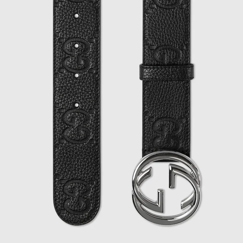 Gucci Wide Belt With Interlocking G Buckle Black